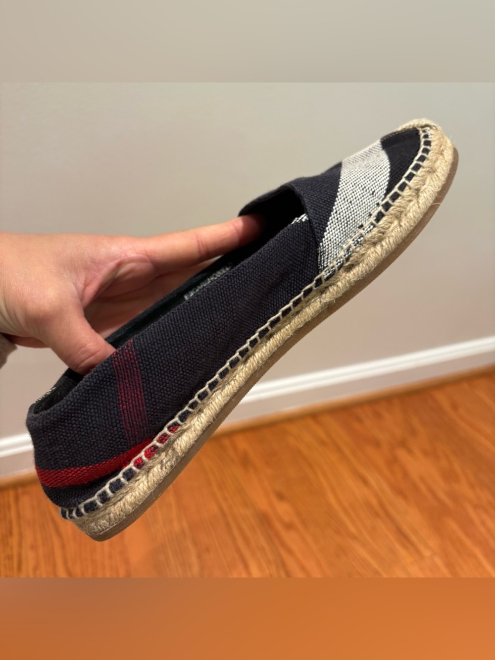 Burberry Hodgeson Check Canvas Espadrille Flats Size 39 Navy - Picture 4 of 13